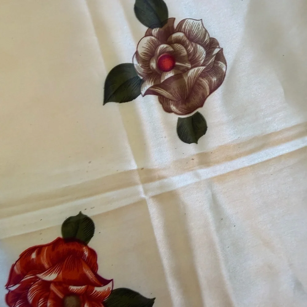 Large vintage 1960s Floral Square Scarf with Brown Border